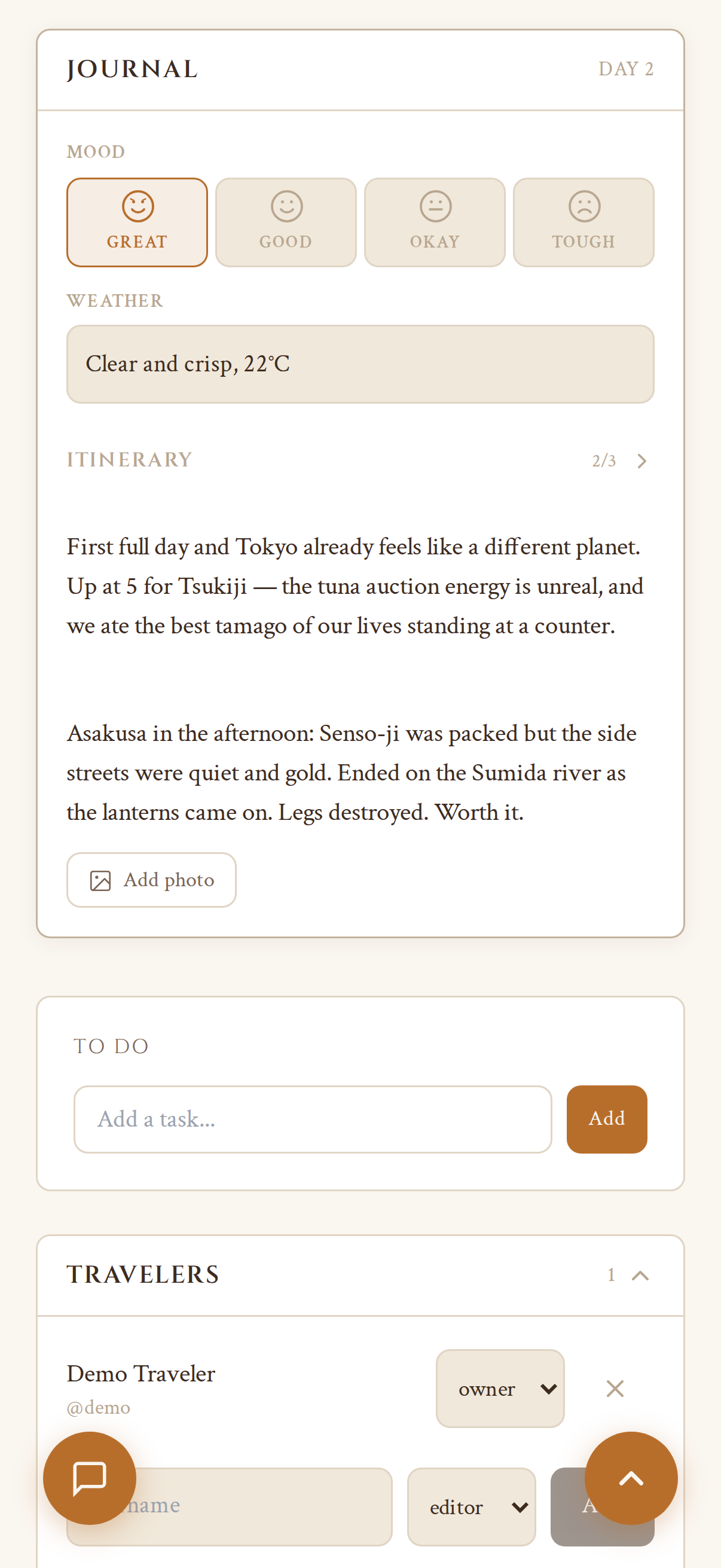 Trip journal